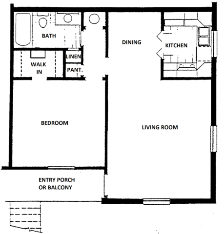 1 Bedroom, 1 Bath Floor Plan 1